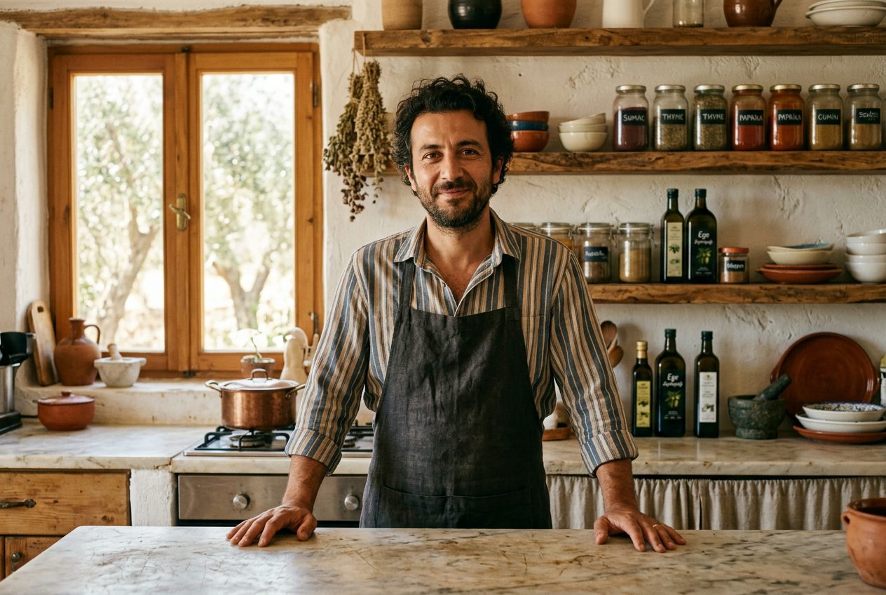 Engin Ari in his kitchen