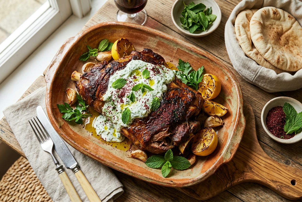 Slow-Roasted Lamb with Sumac & Herb Yogurt